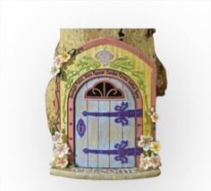 Fairy Door Figurine 12" High with Textural Wood and Floral Detailing Welcome