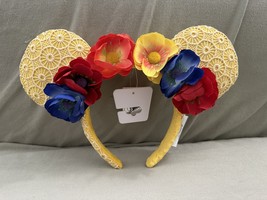 Disney Parks Authentic Yellow Lace Flower Minnie Mouse Ears Headband NEW