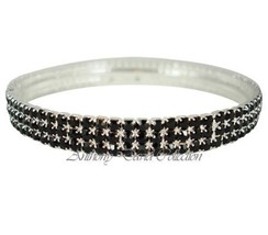 Black Crystal Stackable Style Bangle Bracelet with Silver Metal - $11.87
