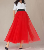 Women RED A Line Long Tulle Skirt High Waisted Red Party Skirt Custom Any Size