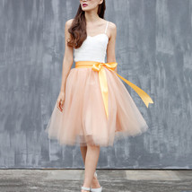 Peach Ballerina Tulle Skirt 6 Layered Midi Party Tulle Skirt