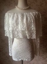 OFF SHOULDER Ivory White Lace Top Long Sleeve White Lace Bardot Top Plus Size image 6