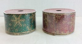 Lot of 2 Rolls Holiday Wire Edge Ribbon 2.5"x 10 Yd Red Green Metallic - $13.98