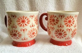 Two Pioneer Woman Coffee Cups Mugs Ivory &amp; RED FLORAL Stoneware - $22.95