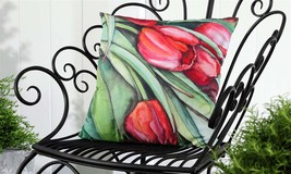 Red Pink Tulip Throw Pillow Outdoor 18" x 18" Sun Weather Fade Resistant