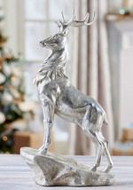 Majestic Reindeer Statue 16.5" High Regal Pose Christmas Statue Silver Resin image 2