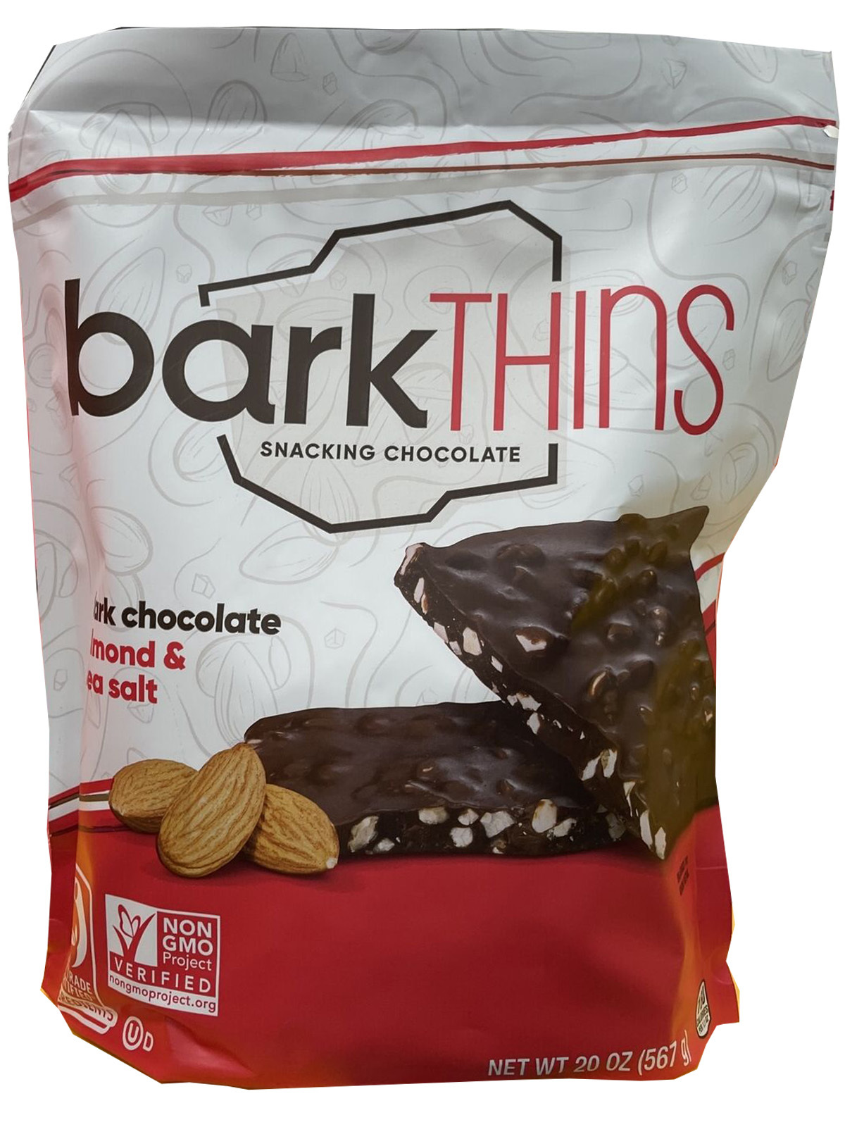 Barkthins Snacking Chocolate, Dark Chocolate Almond with Sea Salt, 20 oz