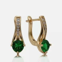 2CT Simulated Emerald & Diamond Drop & Dangle Earrings 14K Yellow Gold Plated - $53.11