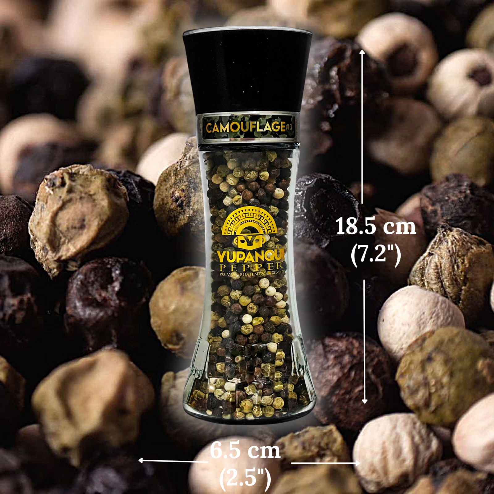 Yupanqui Black Imperial, Best Black Pepper for Cooking, 3.5oz Pepper Grinder