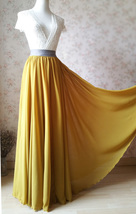 Yellow Rust Maxi Chiffon Skirt Outfit Floor Length Bridesmaid Skirt Plus Size image 3