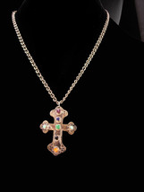 Vintage Mexican sterling necklace - unisex Turquoise malachite Cross - f... - $185.00