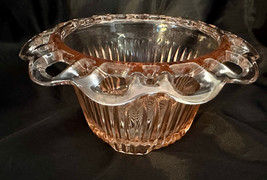 Anchor Hocking Lace Edge Open Lace Ribbed Pink Depression Glass Bowl Old... - $19.00