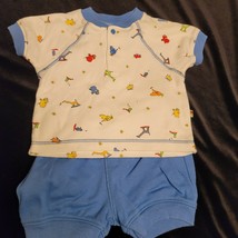 Carters John Lennon Elephant Rhinoceros Bird Giraffe Shirt Shorts Baby Blue 0-3 - $24.74