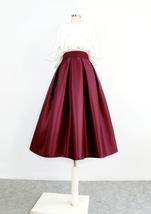 Women Black Pleated Midi Skirt Outfit Black Puffy Pleated Midi Party Skirt Aline image 11