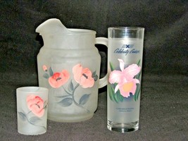 Vint. Hand Painted Frosted Pitcher, Shot Glass,Princess Cruse Mixed Drin... - $18.81