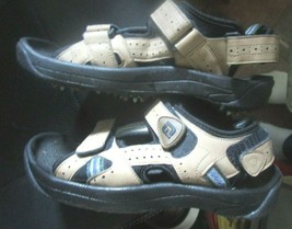 FootJoy Cooljoys Golf Sandals Shoe Leather Straps Softspikes Tan Men's size 8M - $18.69