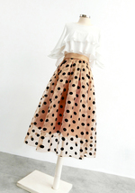Summer Khaki Polka Dot Skirt Outfit Women A-line Organza Midi Pleated Skirts image 4