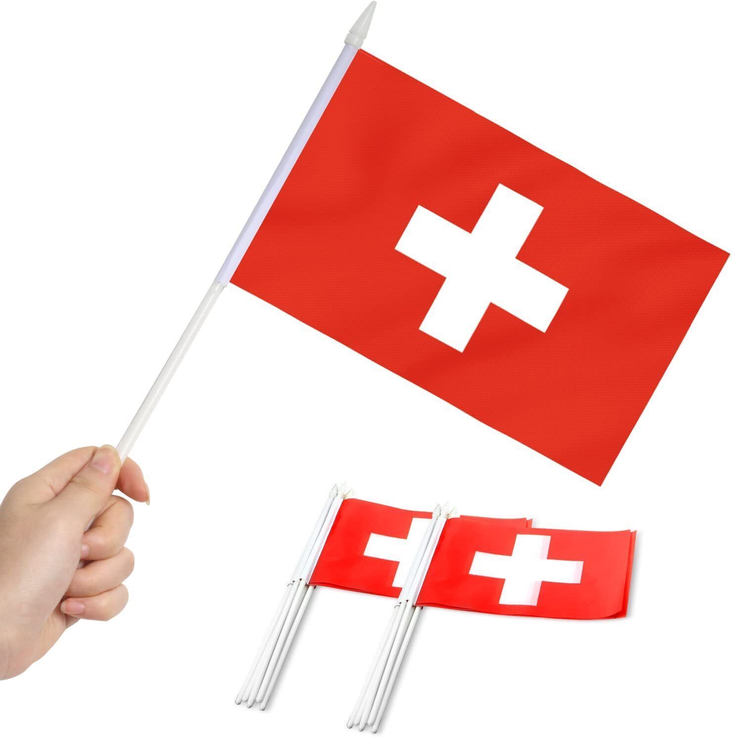 Anley Switzerland Mini Flag 12 Pack - Hand Held Small Miniature Swiss Flags 5x8 inch, Size: 5 x 8