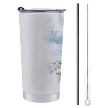Mondxflaur Watercolor Floral Steel Thermal Mug Thermos with Straw for Co... - $20.98