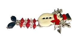 Vintage Silver White Red Crystal Moving Legs Snowman Frosty Pin Brooch Unsigned image 5