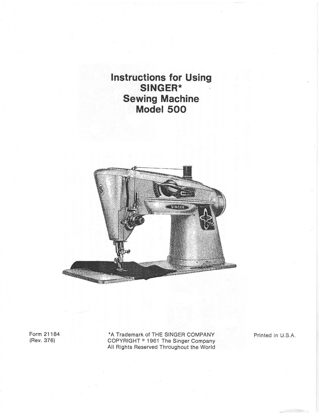 Singer 500 manual sewing machine instruction - Sewing