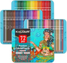 Zenacolor Professional Watercolor Pencils, Set of 72, Metal Box with Brush  - Drawing Set for Coloring, Blending and Layering Books, Adult or Kids