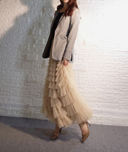 Women Tiered Tulle Maxi Skirt Outfit Brown Wedding Long Tulle Skirt Plus Size   image 6
