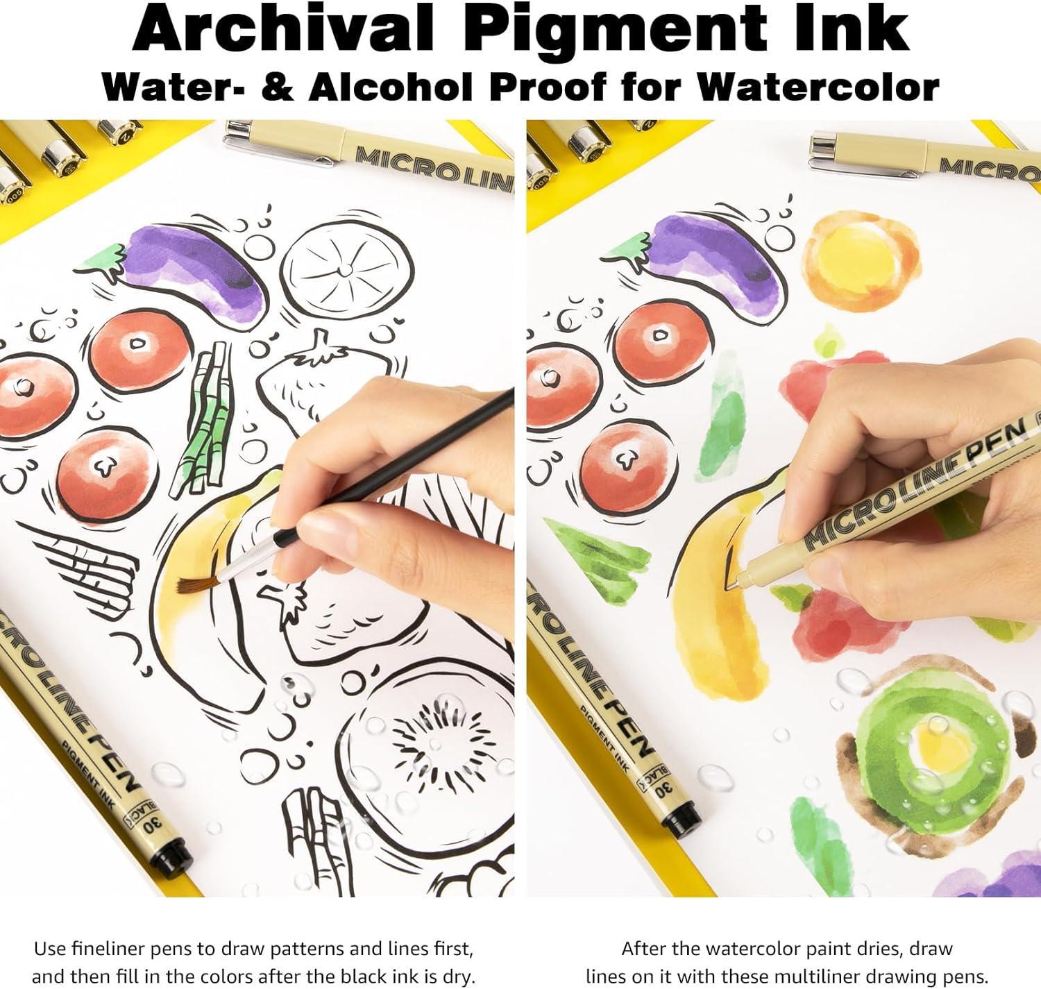 GETHPEN Black Micro-Pen Fineliner Ink Pens, Waterproof Archival Ink, Drawing Pens, Artist Illustration Pens, Multiliner, for Art Watercolor, Sketching