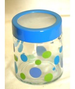 Polka Dotted Glass Storage Jar with Blue Trim Lid - $9.89