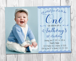 First Birthday Invitation / Blue First Birthday Boy Invitation - $8.99