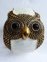Fashion Gold Tone Metal & enamel owl large wide hinged bangle bracelet - $20.79