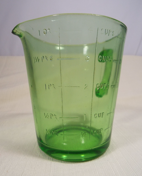 Vintage Vaseline 2 Cup Measuring Cup Pitcher Uranium Green Depression Glass