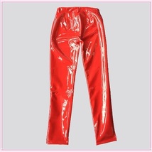Bright Orange Tight Fit Faux Leather High Waist Front Zip Up Legging Pencil Pant image 3