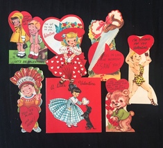 Set of 7 Vintage 50s illustrated Valentine Card Art (Set B)