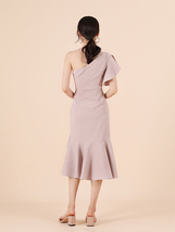 A Line One Shoulder Midi Dress Summer Wedding Bridesmaid Dress, Dark Green Blush image 4