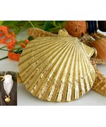 Vintage Scallop Shell Tropical Seashell Necklace Cork Wood Beads Cord - $18.95