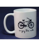 Cup Mug 10oz Bicycle Enjoy the Ride Orca Coatings White Black Ceramic - $18.80