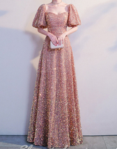 WINE RED Sequin Maxi Dresses Empire Half Sleeve Wedding Maxi Sequin Dresses  image 7