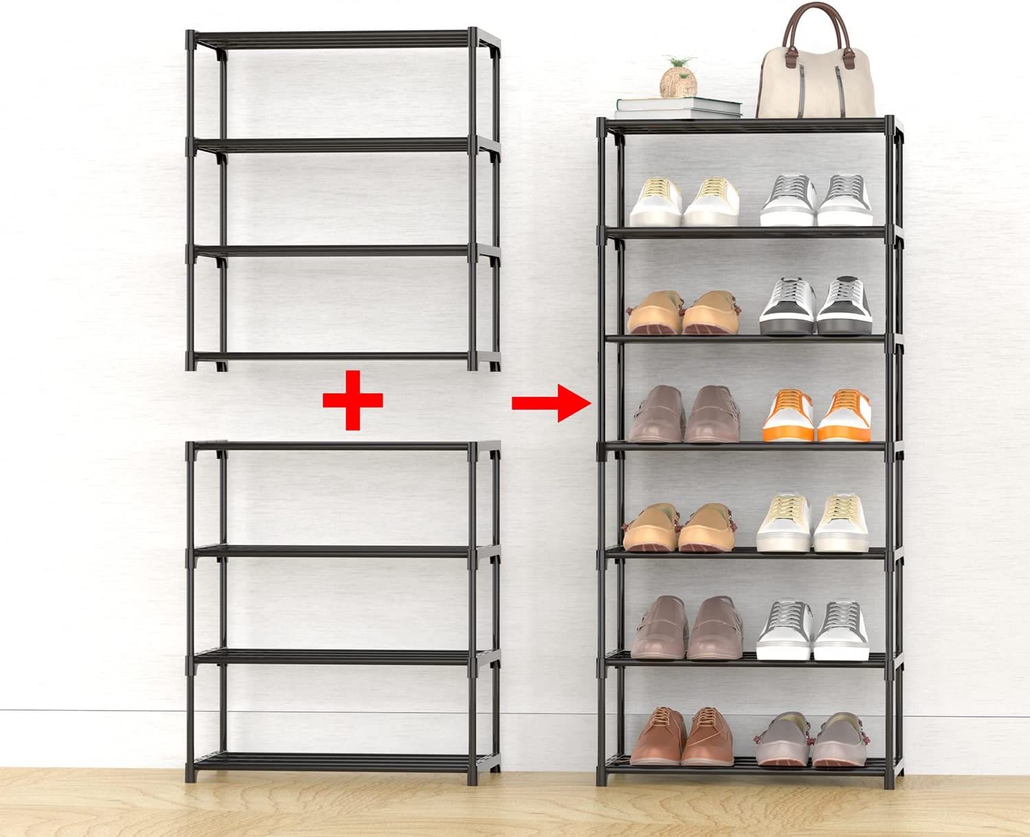 Small Shoe Rack, Narrow Stackable Shoe Shelf Organizer Closet (4