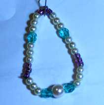 Glass Crystals with Beaded Pearls: Stretch Bracelet: Pink & Blue: 4" - $14.25