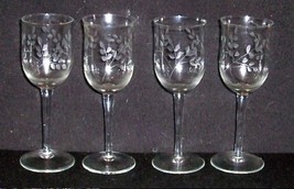 4 Vintage Etched Wine/Champagne Bar Glasses 8 oz 7 1/2&quot; Ex - $22.00