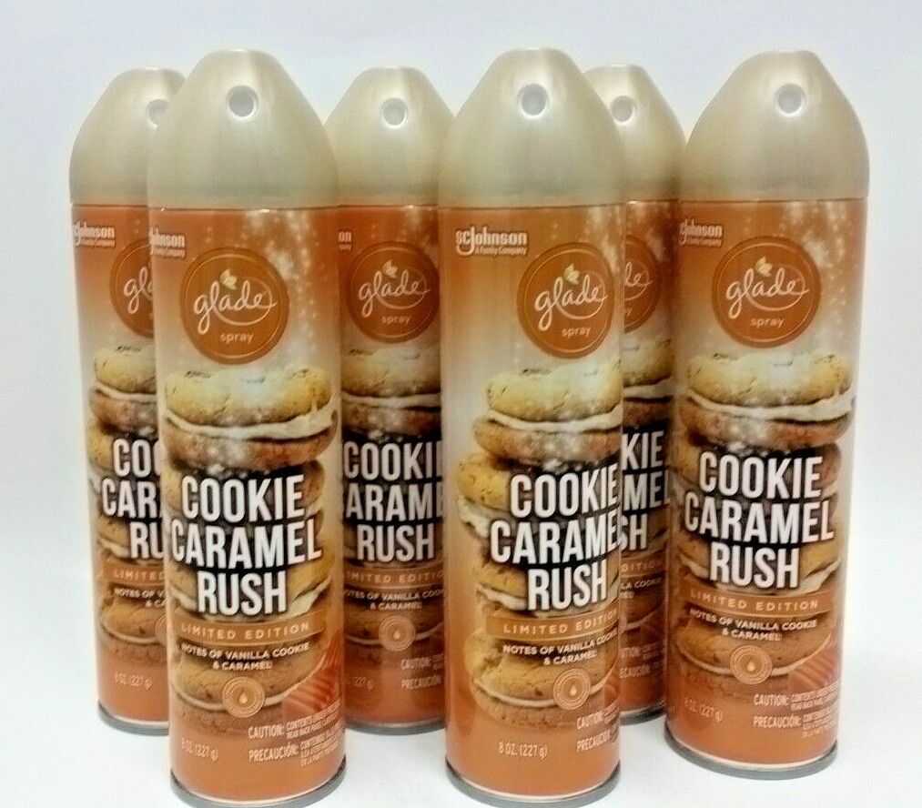 6 S.C.Johnson Glade Air Freshener Spray COOKIE CARAMEL RUSH Eliminates