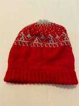 Vtg Wigwam Mills Knit Beanie Cap Ski Hat Red With Gray Skiers Sheboygan - $19.80