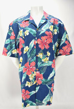 Vintage Paradise Found for LL Bean Blue Hibiscus Aloha Hawaiian Shirt Mens L-XL  - $64.30