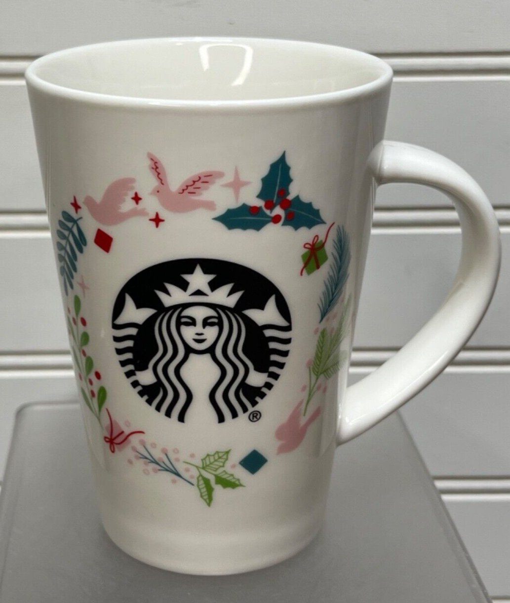 Starbucks Holiday Ceramic Coffee Mug 12 oz. Christmas Holly & Doves - $12.00