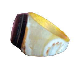 Vintage Women Hand Carved Purple Beige Mother of Pearl Ring Shell Sz 5.5 Natural image 6