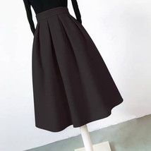 Winter Long Pleated Skirt Warm Woolen Midi Pleated Party Skirt BURGUNDY BLACK image 9