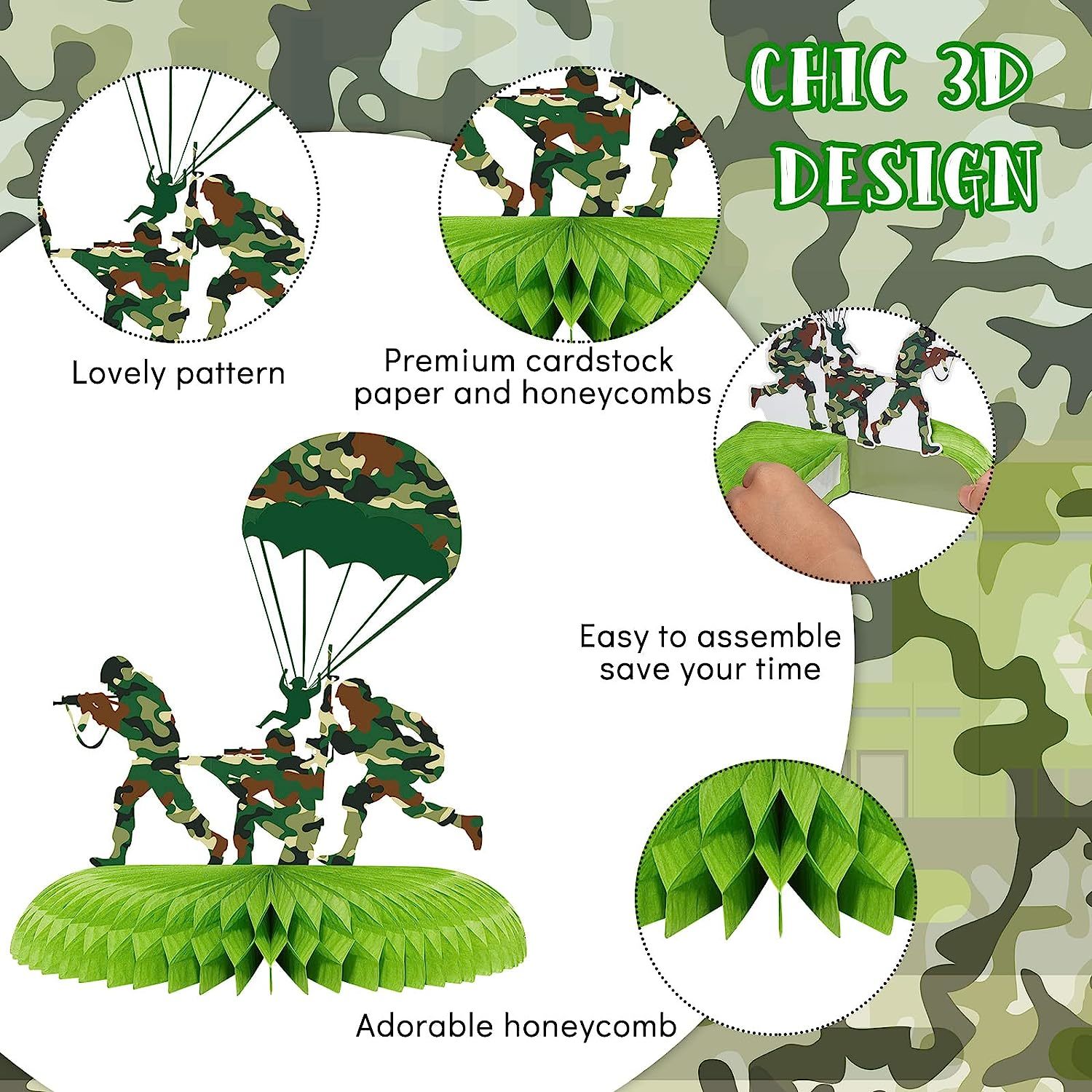 9 Pieces Army Party Decorations Camouflage Birthday Party Decorations ...