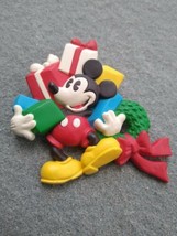Vintage COLOR Hallmark Disney Mickey Mouse Presents Christmas Plastic Resin Pin - $9.99
