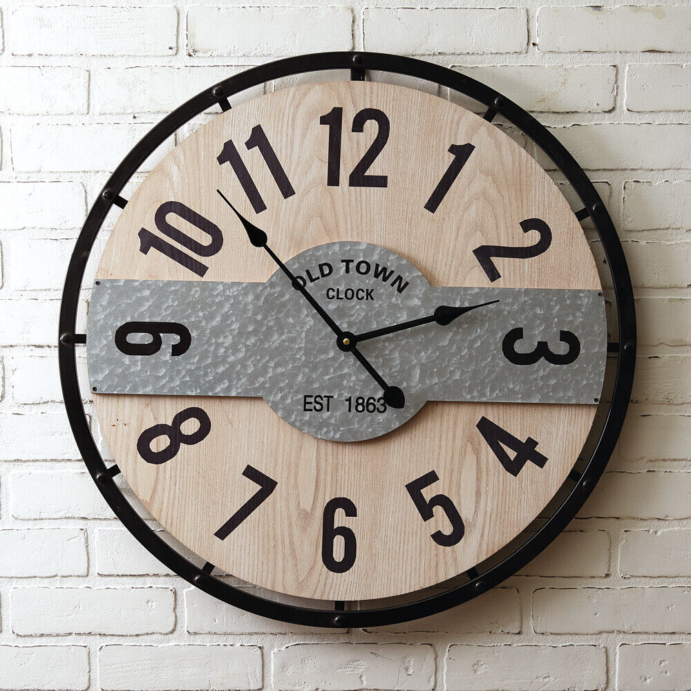 Old Town Wall Clock in Wood and Metal Large size Wall Clocks